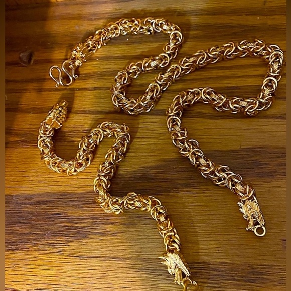 Gold Dragon Necklace Bracelet Matching Set Game of Thrones Party Sword - Picture 8 of 8